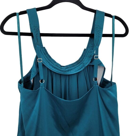 Vtg 90's BCBGMaxAzria Dress Silk Slip Pleated‎ Scoop Neck Tea Length Teal Sz M - Picture 8 of 9